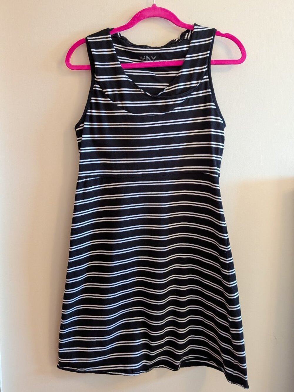 Marc New York Hooded Summer Dress with Shelf Bra, Black/White Stripes, Sz M